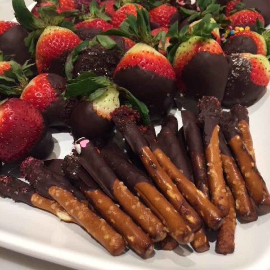 Valentine's Day Chocolate Covered Strawberries and Pretzels