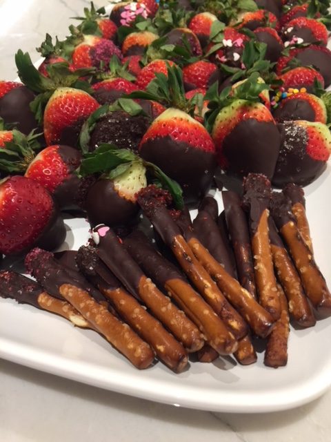 Valentine's Day Chocolate Covered Strawberries and Pretzels